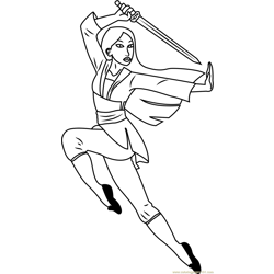 Mulan with Sword Free Coloring Page for Kids