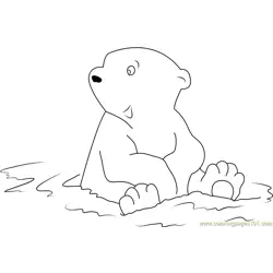 Little Polar Bear Sitting in Water Free Coloring Page for Kids