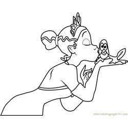 The Princess and the Frog Kissing Free Coloring Page for Kids