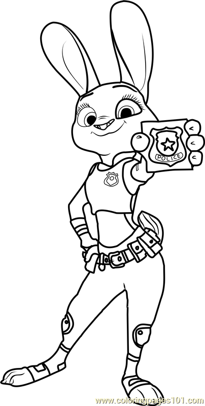 judy hopps with badge coloring page for kids free zootopia printable coloring pages online for kids coloringpages101 com coloring pages for kids