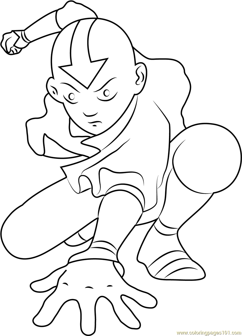 Aang Going to Fight Coloring Page for Kids Free Avatar The Last