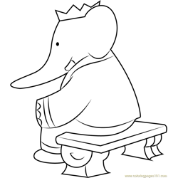 Babar Sitting on Stool Free Coloring Page for Kids