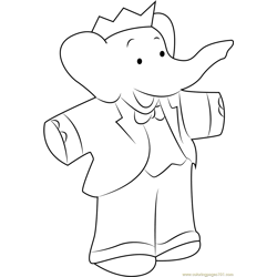 Happy King Babar Free Coloring Page for Kids