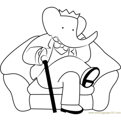 King Babar Sitting on Sofa Free Coloring Page for Kids