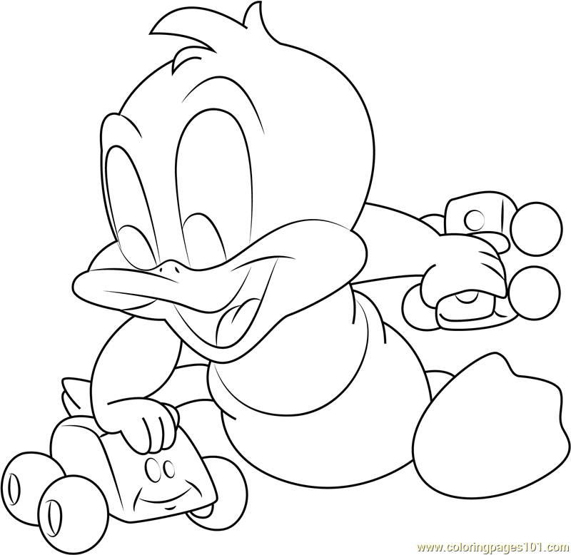Baby Daffy Duck playing with Cars