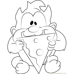 Baby Taz eating Pizza Free Coloring Page for Kids