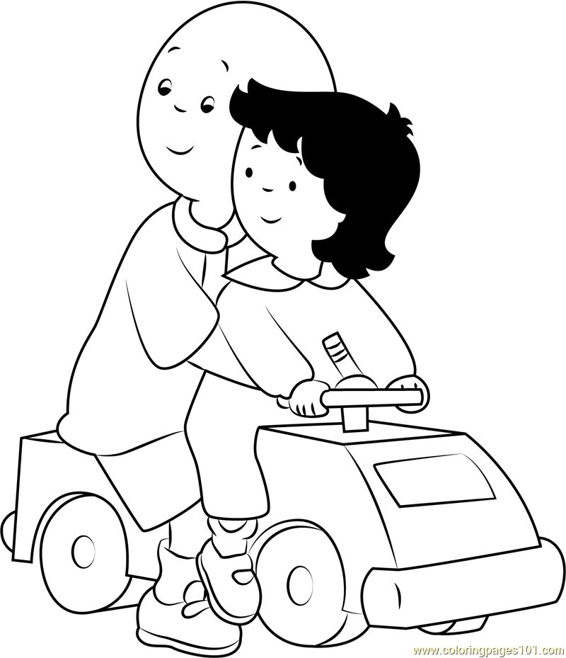 Caillou Playing with Car Coloring Page for Kids - Free Caillou