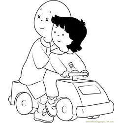 Caillou Playing with Car Free Coloring Page for Kids