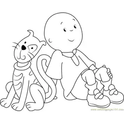 Caillou Sitting with Cat Free Coloring Page for Kids