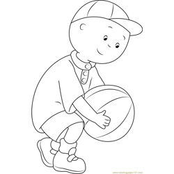 Caillou having Football in Hands Free Coloring Page for Kids