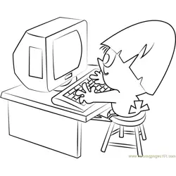 Calimero Playing Computer Free Coloring Page for Kids