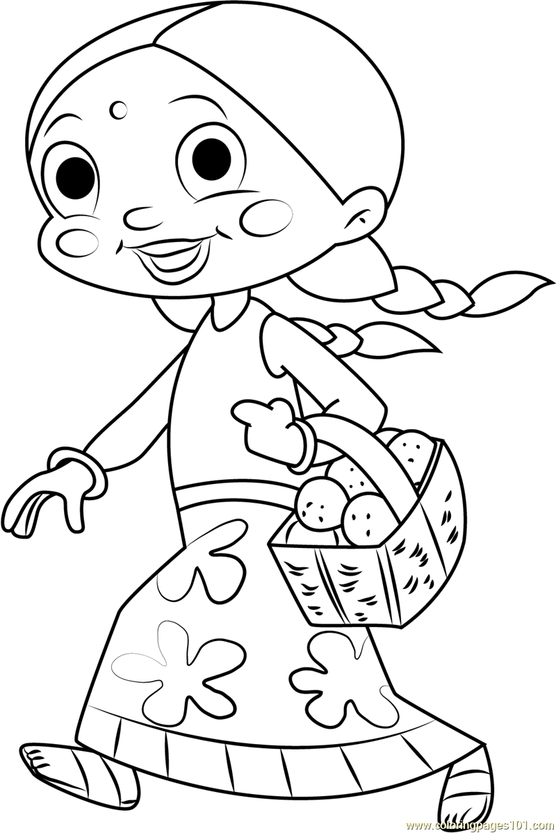 Chutki coming with Laddus Coloring Page for Kids - Free Chhota Bheem  Printable Coloring Pages Online for Kids  | Coloring  Pages for Kids