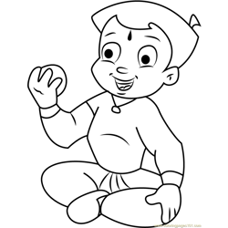Chota Bheem Eating Laddu Free Coloring Page for Kids