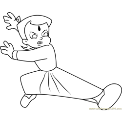 Fighting Chhota Bheem Free Coloring Page for Kids