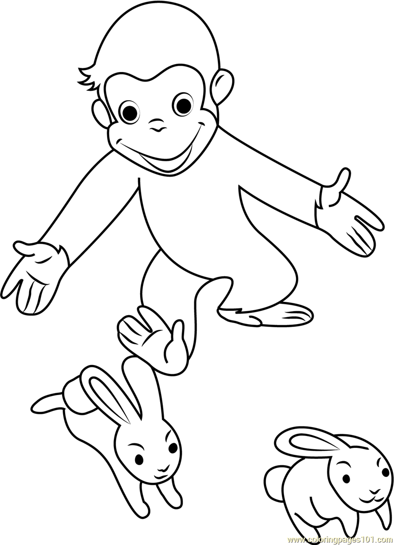 Download Curious George Playing with Rabbit Coloring Page for Kids - Free Curious George Printable ...