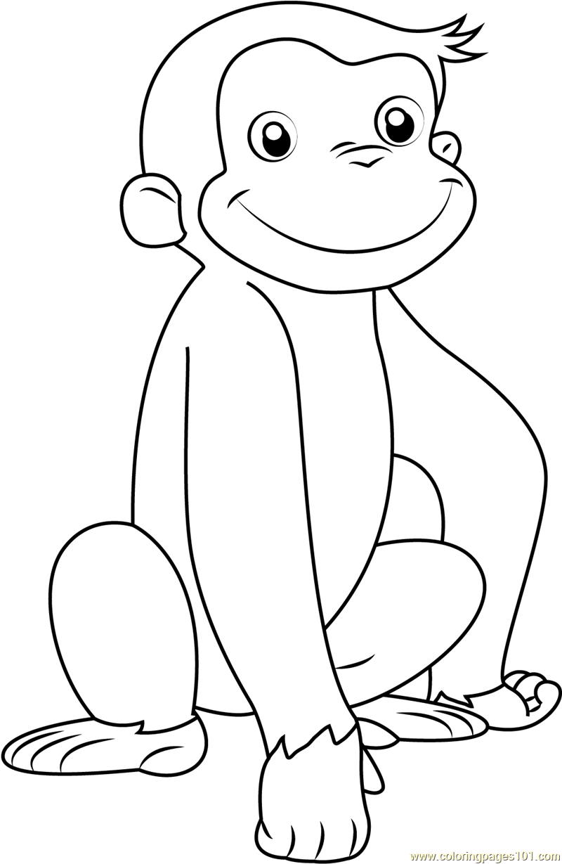 Curious George Sitting Coloring Page for Kids - Free Curious George