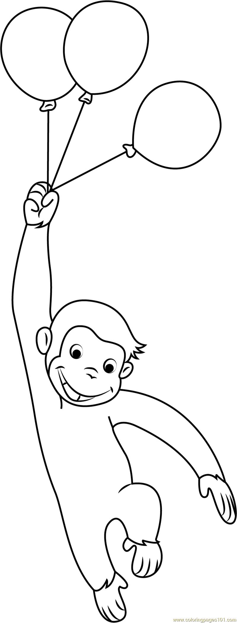 Curious George with Balloons Coloring Page for Kids - Free Curious ...