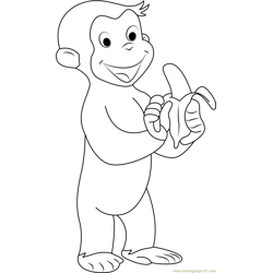 Curious George Eating Banana Free Coloring Page for Kids