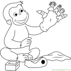 Curious George Playing Puppets Fingers Game Free Coloring Page for Kids