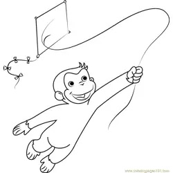 Curious George Playing a Kite Free Coloring Page for Kids