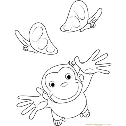 Curious George Playing with Butterfly Free Coloring Page for Kids