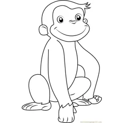 Curious George Sitting Free Coloring Page for Kids