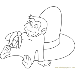 Curious George Sitting on Hat Free Coloring Page for Kids
