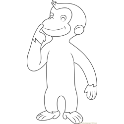 Curious George Thinking Free Coloring Page for Kids