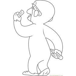 Curious George Working Free Coloring Page for Kids