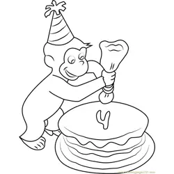 Curious George making Birthday Cake Free Coloring Page for Kids
