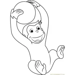 Curious George playing with Ball Free Coloring Page for Kids