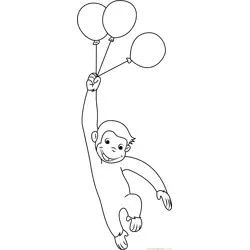Curious George with Balloons Free Coloring Page for Kids