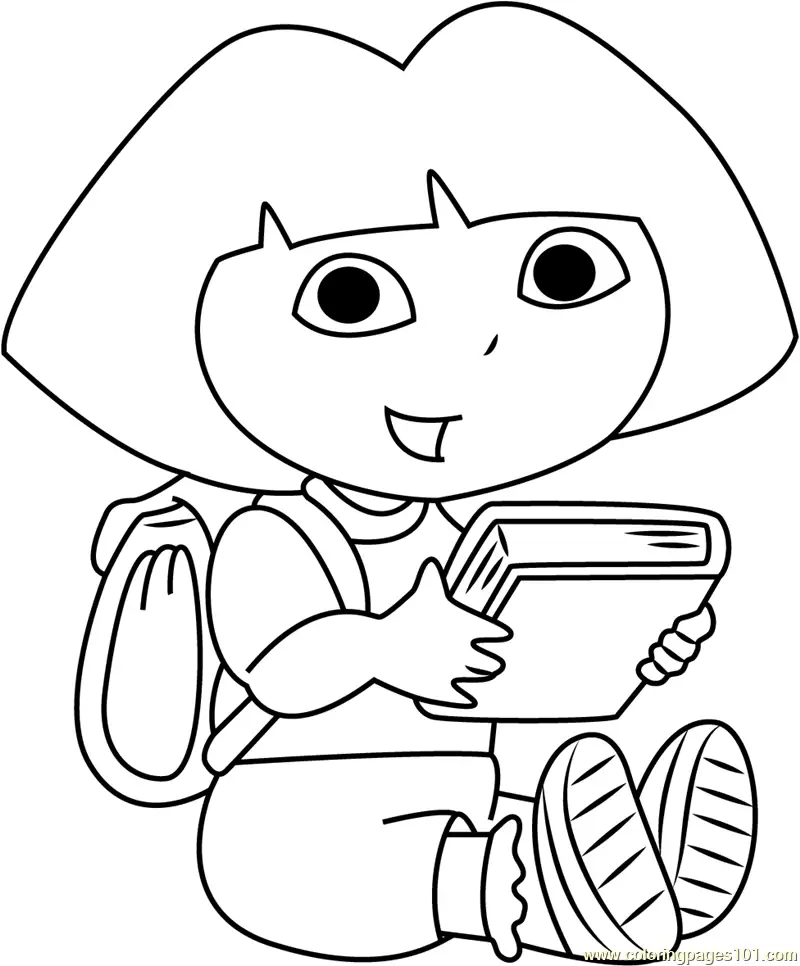 Dora Reading a Book Coloring Page for Kids - Free Dora the Explorer