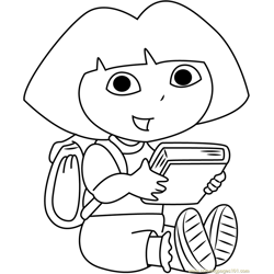 Dora Reading a Book Free Coloring Page for Kids
