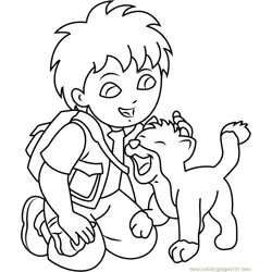 Diego with Baby Jaguar Free Coloring Page for Kids