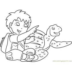 Diego with Tortoise Free Coloring Page for Kids