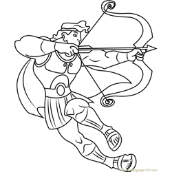 Hercules Ready to Fight with Bow and Arrow Free Coloring Page for Kids
