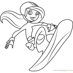 Kim Possible on Snowboard Free Coloring Page for Kids