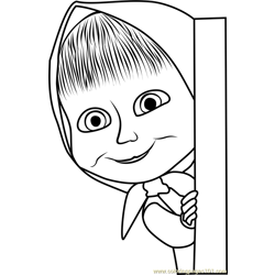Masha behind the Door Free Coloring Page for Kids