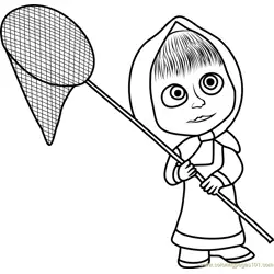 Masha with Net Free Coloring Page for Kids