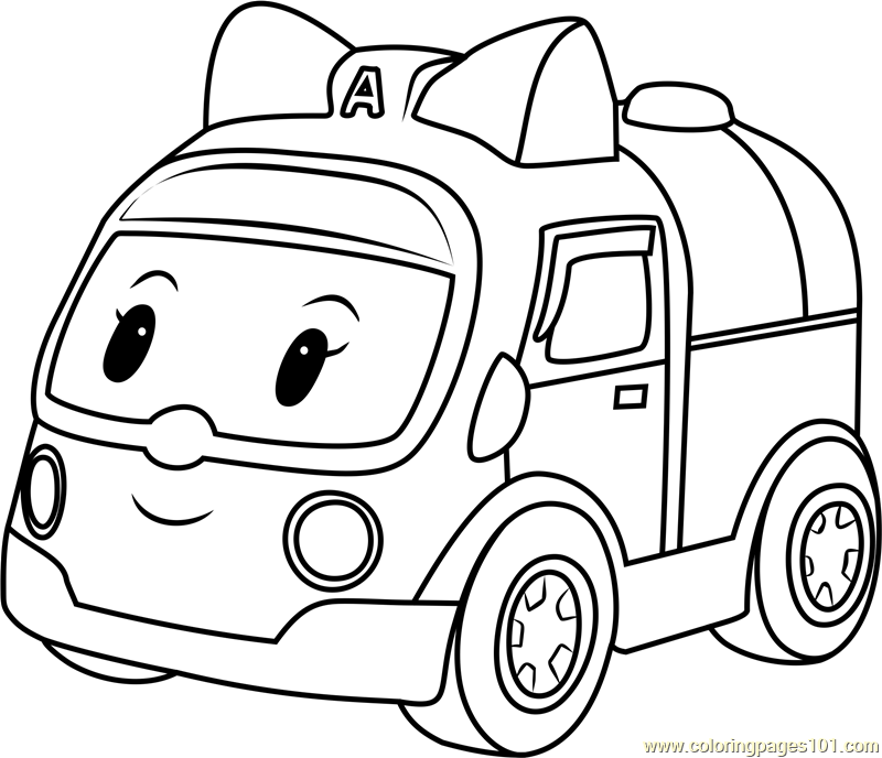 Amber Amubulance Coloring Page for Kids - Free Robocar Poli Printable