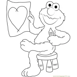 Elmo Draw Heart Free Coloring Page for Kids