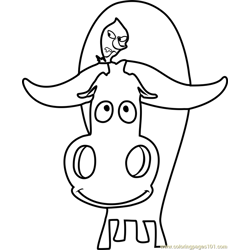 Ox and Bird Free Coloring Page for Kids