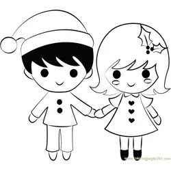 Boy and Girl on Xmas Free Coloring Page for Kids