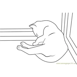 Cat Sleeping at the Corner of Window Free Coloring Page for Kids