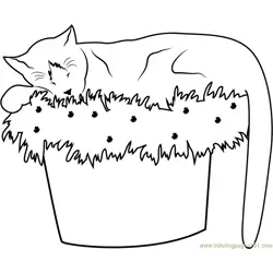 Cat Sleeping on Flowerpot Free Coloring Page for Kids