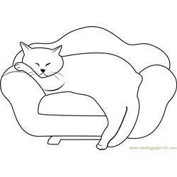 Cat Sleeping on Sofa Free Coloring Page for Kids