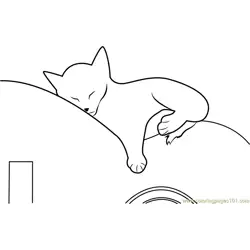 Cat Sleeping on a Car Free Coloring Page for Kids