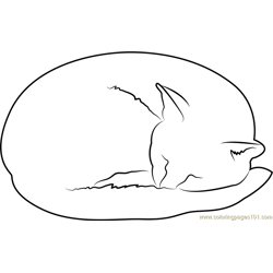 Cat Sleeping on his Tail Free Coloring Page for Kids