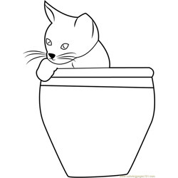 Cat in a Pot Free Coloring Page for Kids